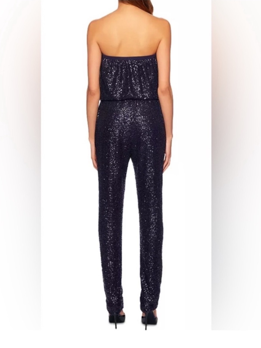Susana Monaco Strapless jumpsuit Thunder Navy Blue Sequin pockets S/M Revolve - Picture 3 of 15